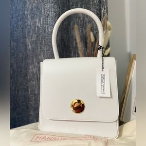 Mansur Gavriel White Top Handle Leather Bag with Gold Hardware